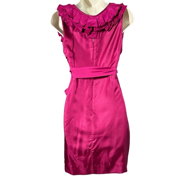 Anthropologie Yoana Barachi 100% Silk Shift Dress w/Tie Belt Pink Size 2 Lined. - Picture 3 of 7